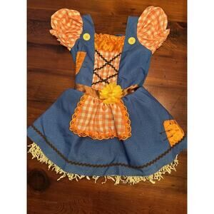 Girls Orange Plaid Scarecrow Sweetie Floral Halloween Costume Dress Size 6/6X